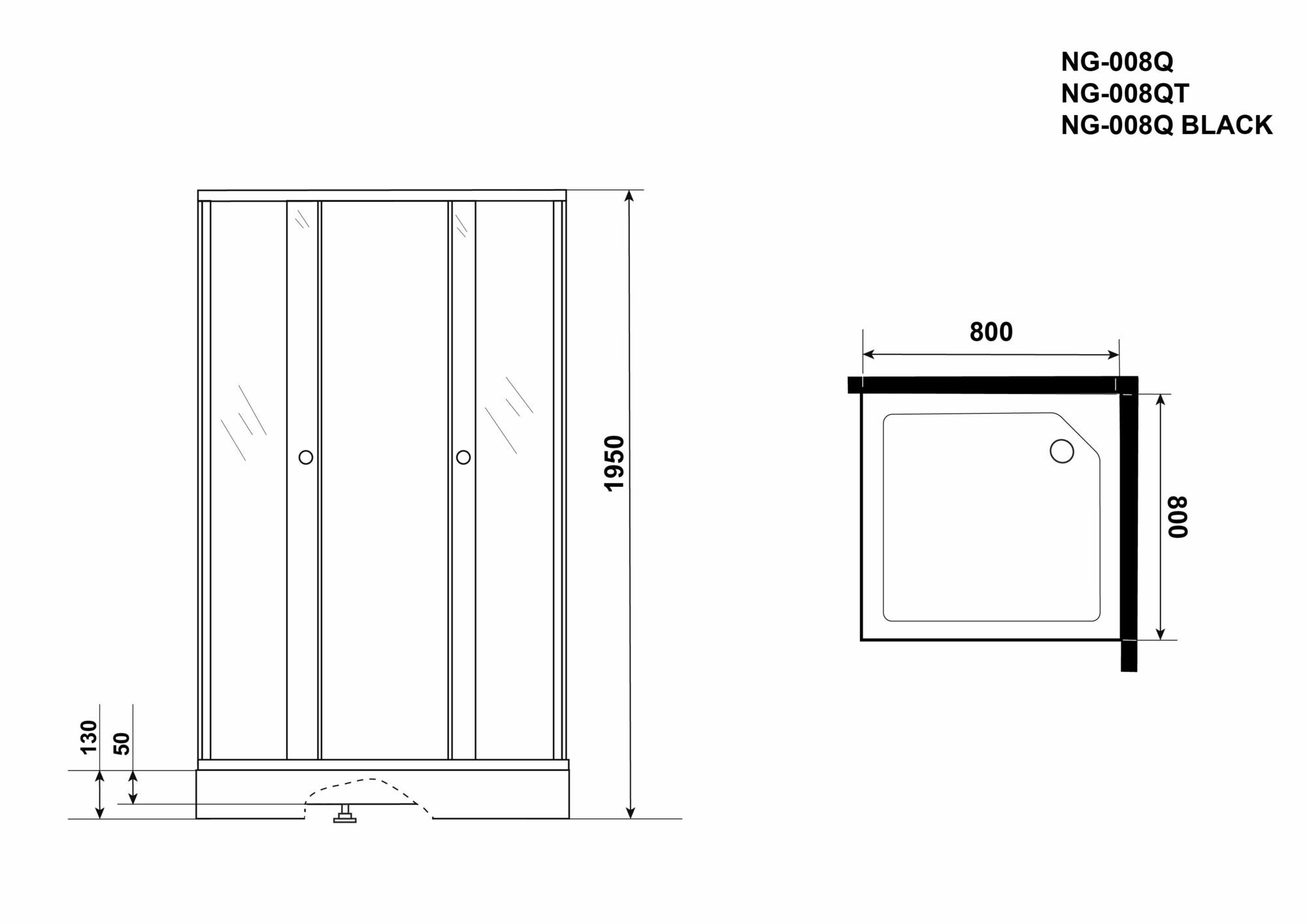 Душевой уголок Niagara NG-008-14Q BLACK (800х800х1950) низкий поддон(13см)  стекло МОЗАИКА 2 места купить по низкой цене в Москве